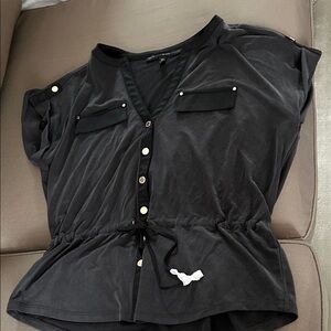 White House Black Market Black Button-Up Blouse